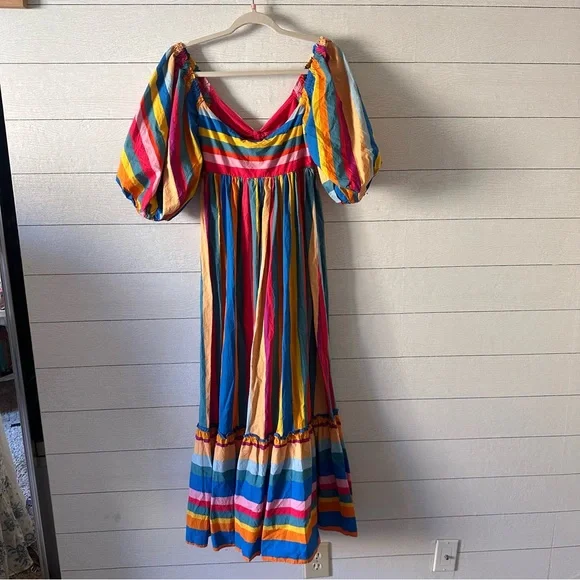 NWT $265 FARM RIO Striped Scarf Maxi Ruffled Dress Sz XS - Picture 3 of 11